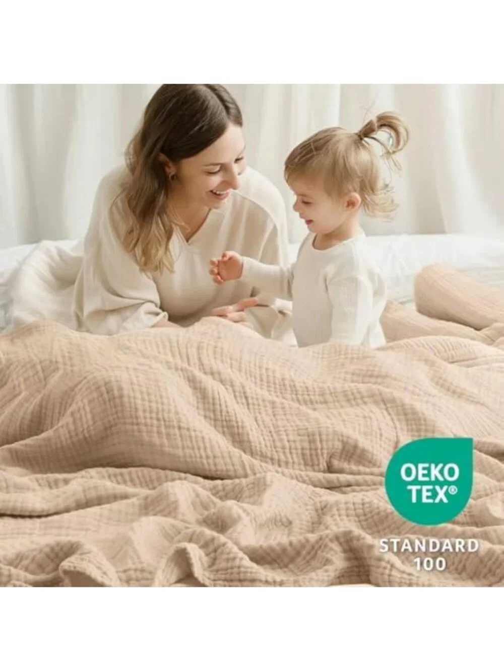 Cozy 100% Cotton Muslin Throw Blanket, 6-Layer, 50x60, Soft Beige Home Decor